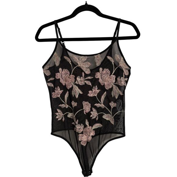 Express Tops - Express Womens S Whimsigoth Sheer Embroidered Floral Thong Bodysuit Boho Sexy